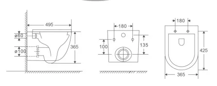 Унитаз подвесной Kerald AQUARIUS безободковый Торнадо 495*360*365,сиденье дюропласт, микролифт (soft close)