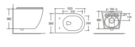 Унитаз подвесной Kerald SHIK безободковый, торнадо, 520*360*360 мм,сиденье дюропласт, микролифт