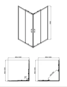 Душевое ограждениe Kerald 900-1000*900-1000*1900 хром,6мм прозрач.стекло,профиль алюм.телескоп.уменьшение на 10 см (1 место)