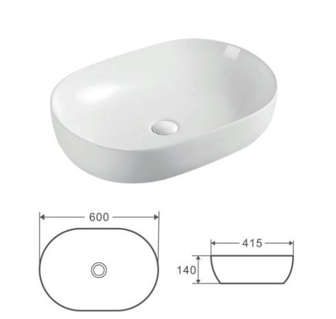 Раковина Kerald 600*415*140 мм накладная, белый 