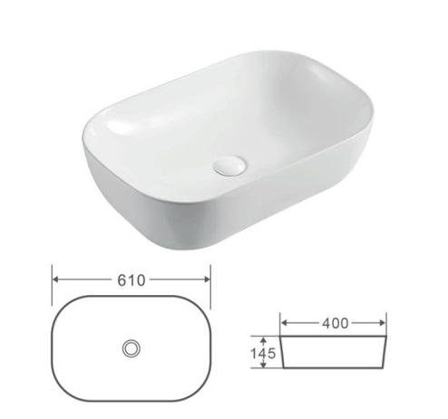 Раковина Kerald 610*400*145 мм накладная, белый 