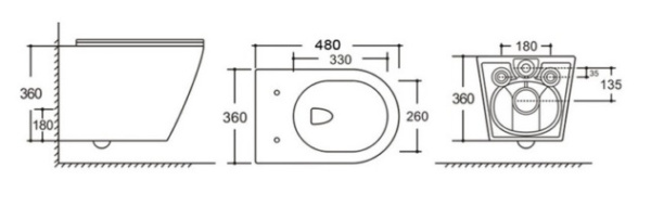 Унитаз подвесной Kerald SHIK безободковый, Торнадо, 480*360*360 мм, сиденье дюропласт, микролифт