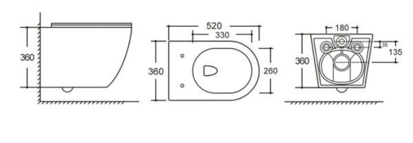 Унитаз подвесной Kerald SHIK безободковый, торнадо, 520*360*360 мм,сиденье дюропласт, микролифт