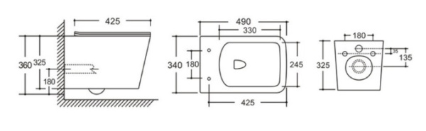 Унитаз подвесной Kerald GRACE безободковый, 490*340*360 мм,сиденье дюропласт,микролифт, (soft close). 								 