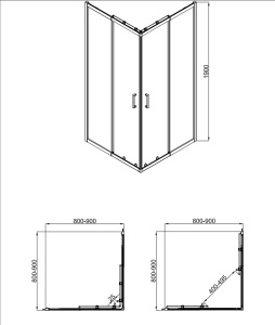 Душевое ограждениe Kerald 800-900*800-900*1900 хром,6мм прозрач.стекло,профиль алюм.телескоп.уменьшение на 10 см (1 место)