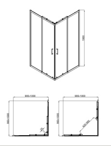 Душевое ограждениe Kerald 900-1000*900-1000*1900 хром,6мм прозрач.стекло,профиль алюм.телескоп.уменьшение на 10 см (1 место)