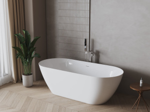 BISE (Бизе) Ванна акриловая отдельностоящая 1700*750*580, слив-перелив хром, белый