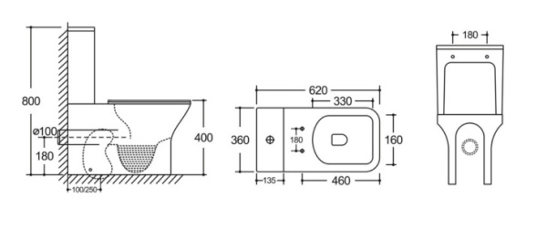 Унитаз-компакт Kerald TAURUS безободковый, 620*360*800 мм, сиденье дюропласт, микролифт (soft close), бачок в комплекте, KR-T004+KR-T004L