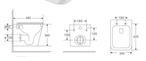 Унитаз подвесной Kerald MOON безободковый Торнадо,490*340*385мм,сиденье дюропласт, микролифт