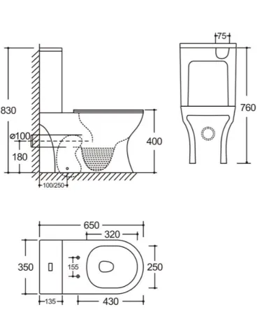 Унитаз-компакт Kerald ВИРГО безободковый Торнадо,665*350*830мм, сиденье дюропласт, микролифт (soft close) 