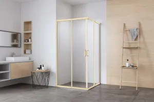 Душевое ограждениe 100*100*195 матовое золото,6мм прозрач.стекло,профиль алюм.телескоп. (1 место)