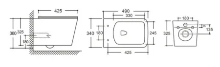 Унитаз подвесной Kerald GRACE безободковый, 490*340*360 мм,сиденье дюропласт,микролифт, (soft close). 								 