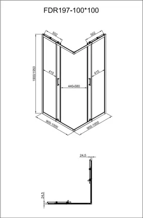 Душевое ограждениe 100*100*195 матовое золото,6мм прозрач.стекло,профиль алюм.телескоп. (1 место)