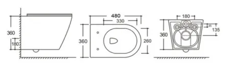 Унитаз подвесной Kerald ШИК безободковый, Торнадо, 480*360*360 мм, сиденье дюропласт, микролифт
