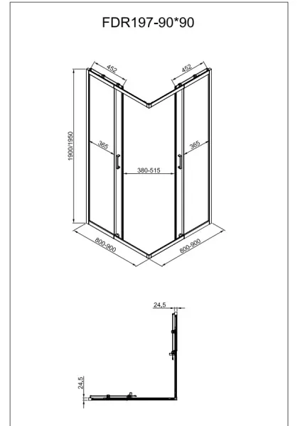 Душевое ограждениe 90*90*195 графит,6мм прозрач.стекло,профиль алюм.телескоп. (1 место)