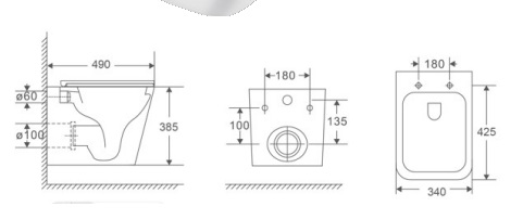 Унитаз подвесной Kerald MOON безободковый Торнадо,490*340*385мм,сиденье дюропласт, микролифт