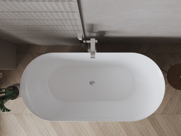 BISE (Бизе) Ванна акриловая отдельностоящая 1700*750*580, слив-перелив хром, белый (аналог ONDA 1700*750)