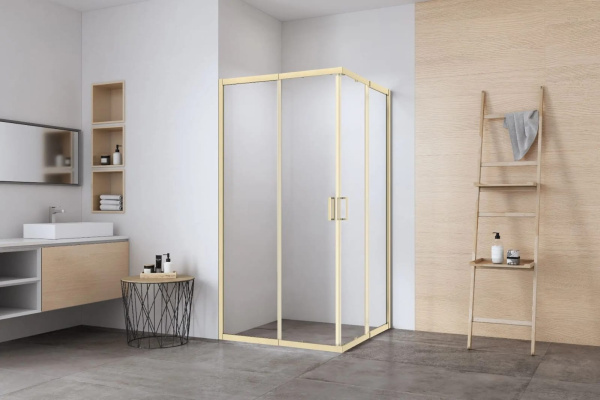 Душевое ограждениe 100*100*195 матовое золото,6мм прозрач.стекло,профиль алюм.телескоп. (1 место)