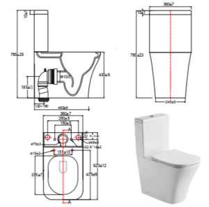 Унитаз-компакт Kerald AMBER (Амбер) безободковый, Торнадо 620*360*815 мм,с сиденьем микролифт дюропласт