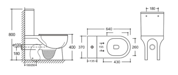 Унитаз-компакт Kerald ARIES безободковый, 640*370*800 мм, сиденье дюропласт, микролифт (soft close), бачок в комплекте